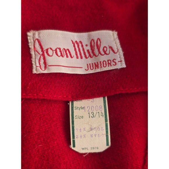 Vintage 50s Joan Miller Juniors Red Wool Dress Sz S Button Front Peach Trim - Picture 3 of 7